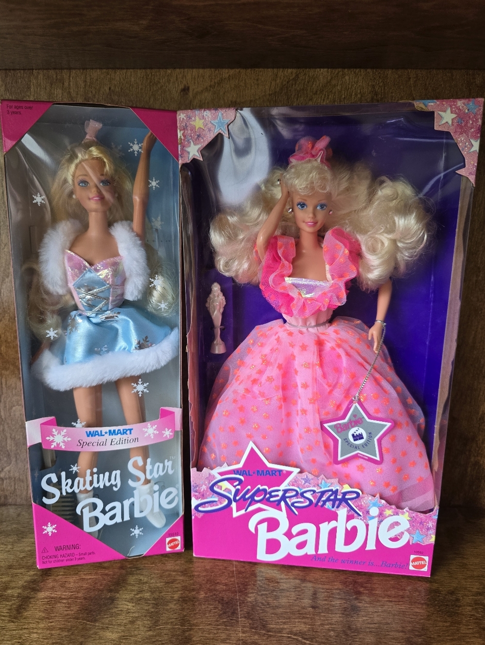Lot of 2 Vintage 1990s Mattel Wal-Mart Barbie Dolls Superstar Skating Star NRFB